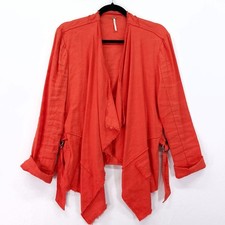 Free People Linen Blend Open Front Draped Raw Hem Jacket Size Medium