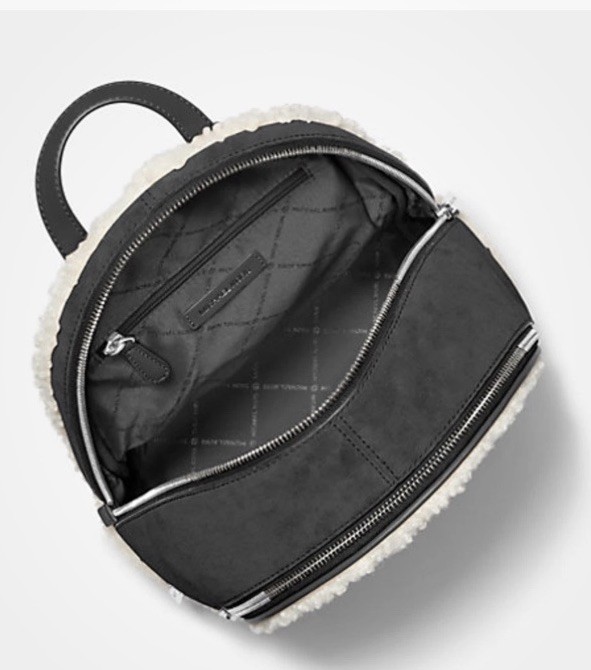ｗｗ３３３ Michael Kors Rhea Medium Suede Backpack Black Faux Shearling New