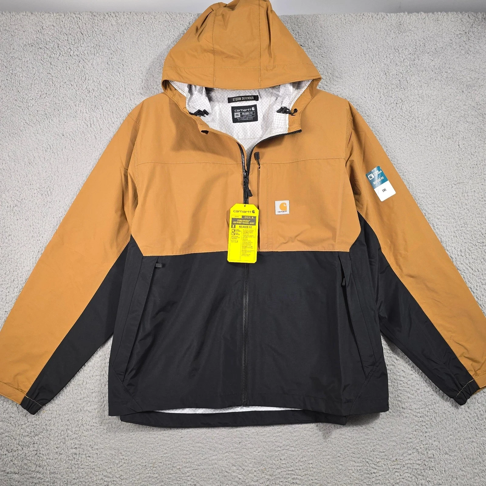 Carhartt Rain Jacket Mens 2XL XXL Brown Storm Relaxed Fit Hooded Lightweight NWT