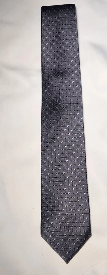 Gravata cinza lavanderia inglesa nova com etiquetas, círculos geométricos, pontos 100% seda 60” clássica - Imagem 2 de 4