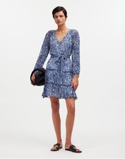 Madewell Tie-Waist Tiered Mini Dress in Blue Ditzy Floral Women's Size 4 NWT!