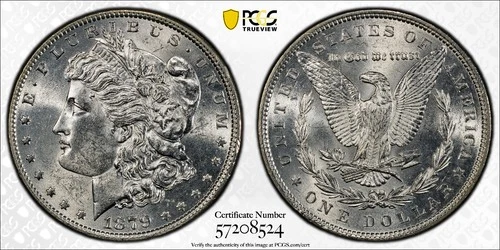 1879-P Morgan Silver Dollar PCGS MS62 Gold Shield Trueview