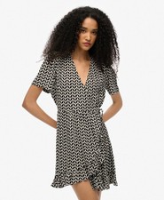 Image of Superdry Womens Short Sleeve Printed Mini Wrap Dress