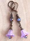 LAVENDER acrylic FLOWER  Crystal dangle earring BRONZE LEVER BACK XX