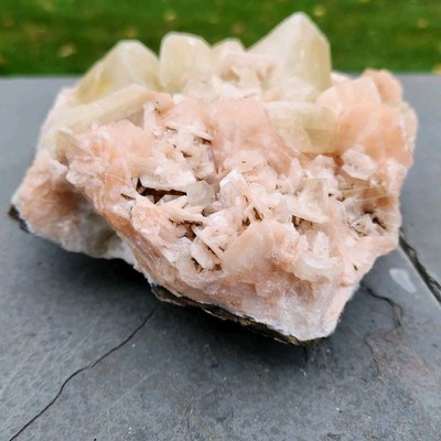 2449g Natural Pink Stilbite Cluster w/ Green Apophyllite on Base Minerals 5.4lb