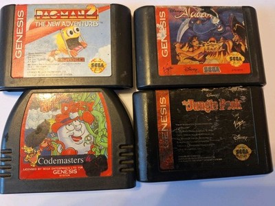 Sega Genesis Lot of 4 Kids Games - Aladdin, Jungle Book, Dizzy, Pacman 2 Carts