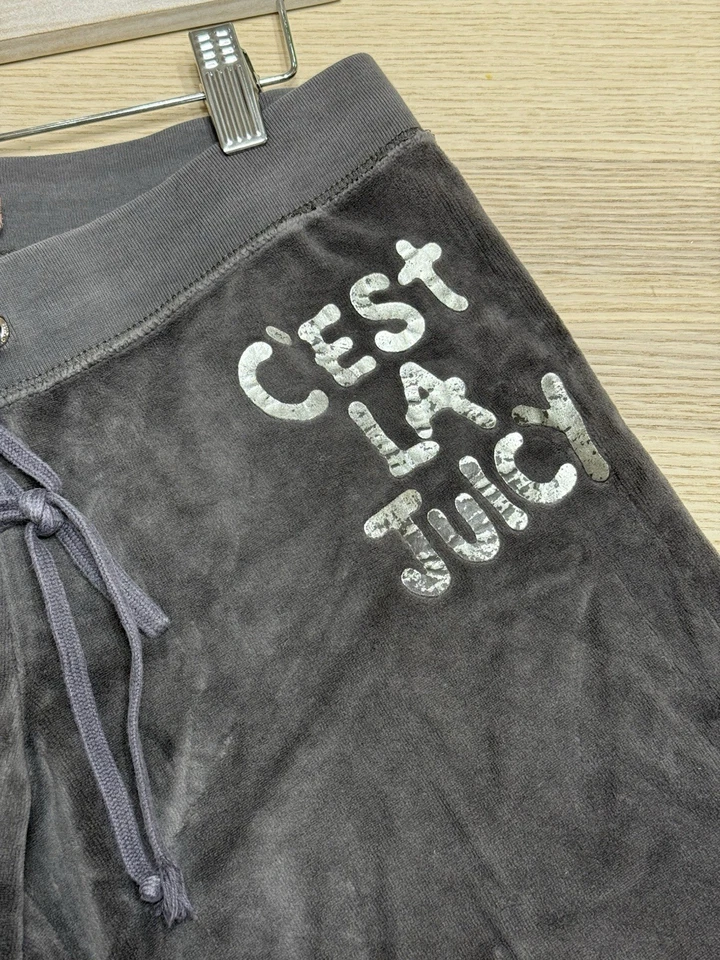Pantalones de Colección Juicy Couture Mujer Pequeños Terciopelo Pierna Ancha Salón Y2K Gris Acampanado Foto 4 de 4