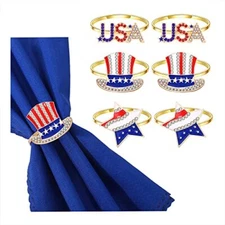 6 Pieces Pretty Independence Day Napkin Ring,USA Flag Napkin Ring USA Star Hat