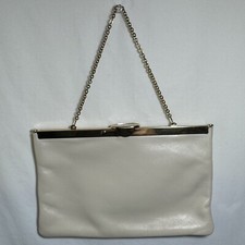 Etra Vintage Leather Envelope Clutch Purse Cream/Gold Chain Handle 1960  s