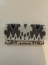 Moyna Beaded Foldover Clutch In Ikat Print Nwt Handmade With Glass Beads