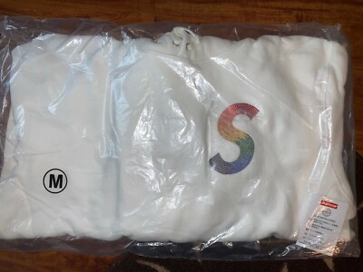 NEW Supreme Swarovski S Logo Hooded Sweatshirt White (M) 100