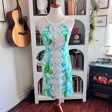 Lilly Pulitzer Womens Pearl Shift Dress Poolside Blue Sz 0 Preppy Floral Coastal