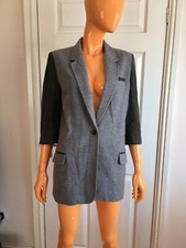 Elizabeth & James Grey Khaki One Button Wool Leather Long Blazer Size Us6 Uk10