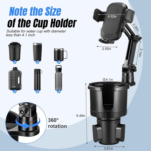Car Cup Holder Phone Mount Silicone 2-in-1 Expandable Base 360 Rotation - Picture 6 of 9