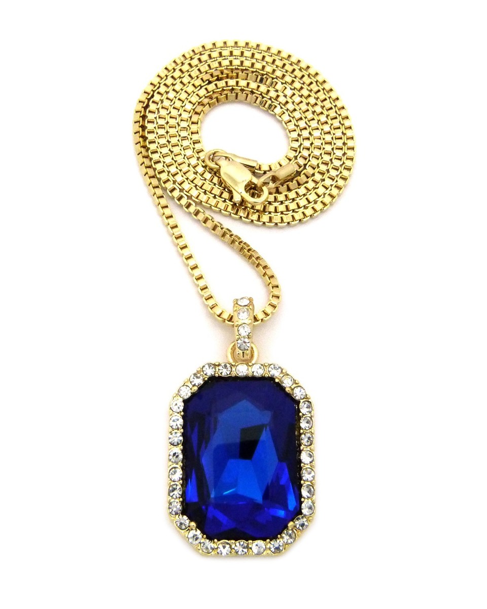 Hip Hop Micro Black, Red, Blue Stone Pendant 24