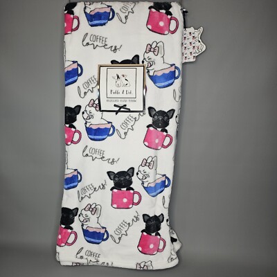 Pickle & Dot Plush Christmas Valentine Throw Blanket  Dog's Coffee Lovers NWT