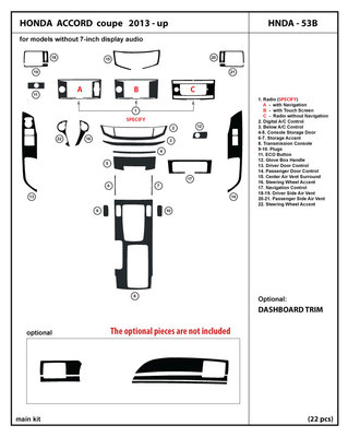 Dash Trim Kit Set for Honda Accord COUPE 2013-2017 Interior Overlay Dashboard