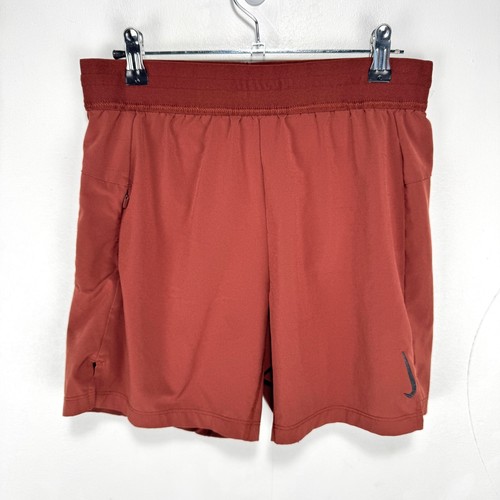 Nike Yoga 2-in-1 Training Shorts Men Small Brick Red Stretch Zip Pocket Lined
