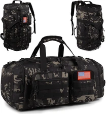 Tactical Gym Bag for Men，50L Large 3 in 1 Sports Duffle Bag with Shoes Compartme