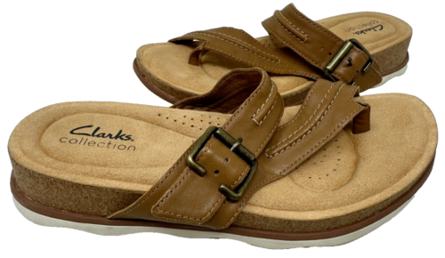 Clarks Women's Brynn Madi Slip On Leather Flat Sandals Light Tan Size:8 139i