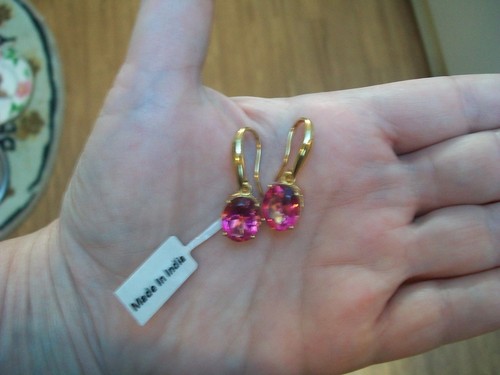 Sterling Vermeil Dangle Earrings w/Exotic Bahaman Pink Quartz 10.10tcw - Picture 10 of 11
