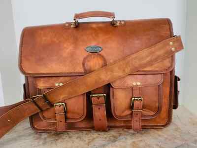 18 Inch New Vintage Handmade Leather Messenger Bag Laptop Briefcase Coman  Bag