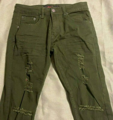 authentic~COPPER RIVET~DISTRESSED DARK GREEN JEANS WOMEN'S 30/32 RIPPED  STRETCHY | eBay