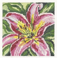 Stargazer Lily Flower handpainted 18m Needlepoint Canvas  5"Sq. Needle Crossings