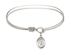 Silver Tone Bangle Bracelet with Saint Rita of Cascia Charm, 6 1/4 Inch