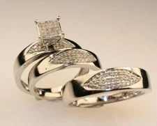 His/ Hers Diamond And white Gold Trio Engagement Rings/ Multiple Band(s) 1. ct  