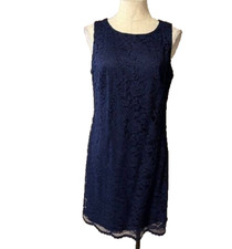 Chaps Ralph Lauren Dress Navy Blue 12 Stretch Sheath Lace Sleeveless NWT NEW