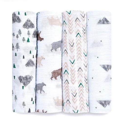NWT Aden + Anais Essentials Muslin Swaddle Blanket 4 Pack Bear Necessities Baby - Picture 1 of 1