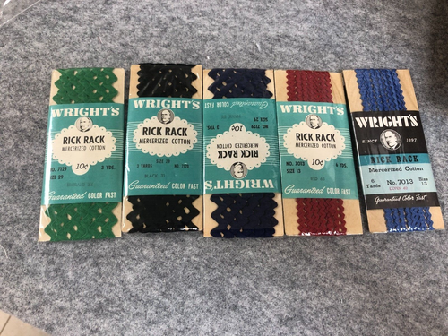 Lot of 5 - vintage WRIGHTS - Rick Rack, 5 colors, sealed new