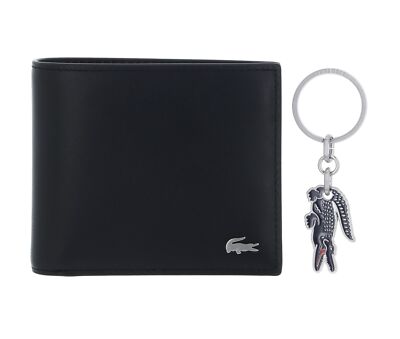 LACOSTE FG Billfold Key Ring Box M Geldbörse Noir KR Croc Marine schwarz Neu