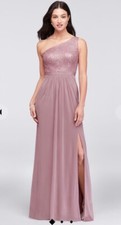 Reverie David’s Bridal Mesh And Sequin One Shoulder Gown In Dusty Rose 