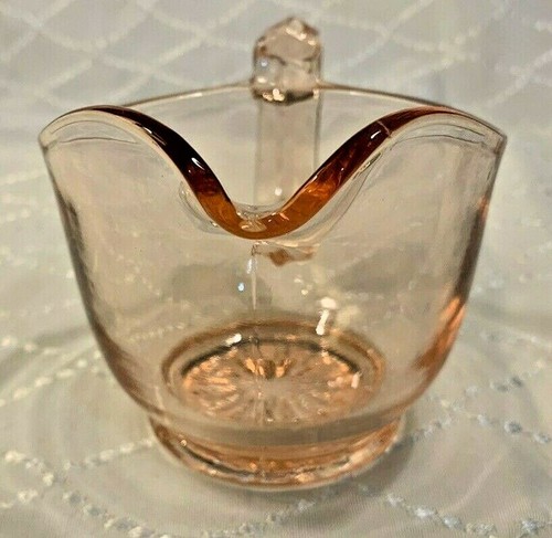 Rosa Depression Glas Milchkännchen und Zuckerdose mit Griffen gerippter Boden Vintage - Bild 9 von 12