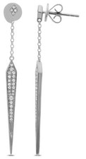 LONG .21CT DIAMOND 14KT WHITE GOLD 3D ELONGATED KITE SHAPE GEOMETRICAL EARRINGS