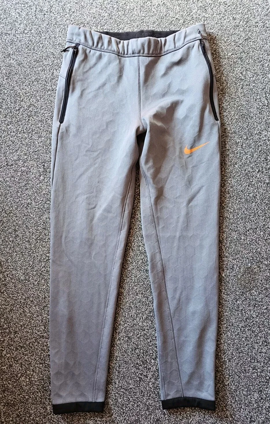 NIKE Softshell Therma Max Pants Medium Grey Tapered Slim Joggers Logo Fleece