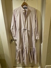 Polo Ralph Lauren Prairie Style Pleated Purple Striped Drawstring Dress Size 8