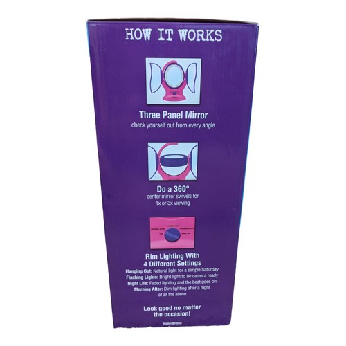 Bed Head 3 Panel Lighted Mirror Pink and Purple New Open Box Never Used Complete - Picture 4 of 7