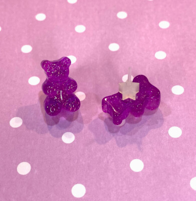 Gummy Bear Earrings For Sensitive Ears Glitter Purple)