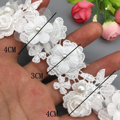 1 Yard weiße Perle bestickt Spitze Borte Band Hochzeit Applikation Zubehör Handwerk - Bild 10 von 10