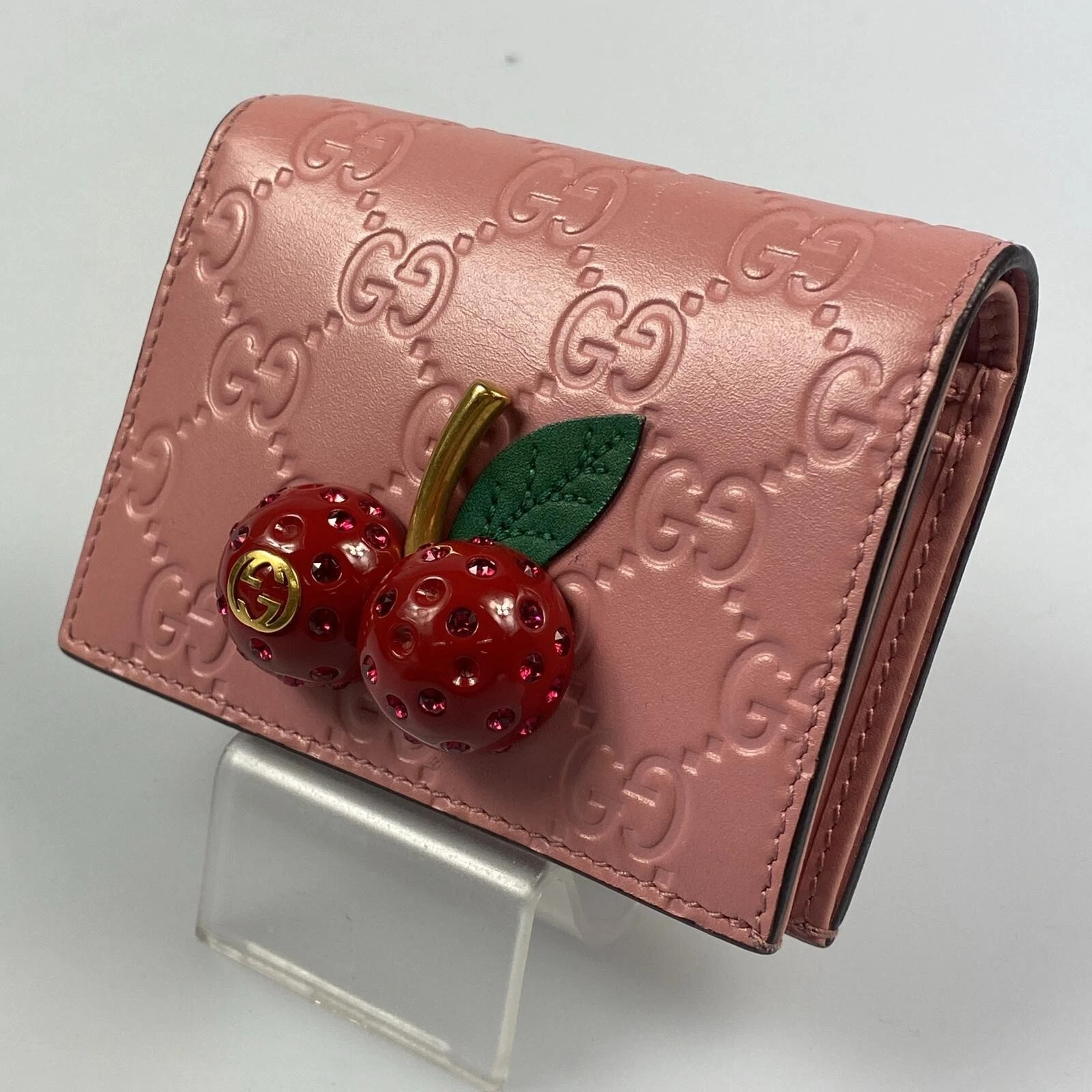 Portefeuille GUCCI imbriqué G GG Supreme cerise cuir rose 476050 avec boîte authentique