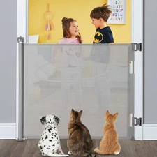 Retractable Baby Gate Extra Wide Safety Kids or Pets Gate (33”x55”- Grey)