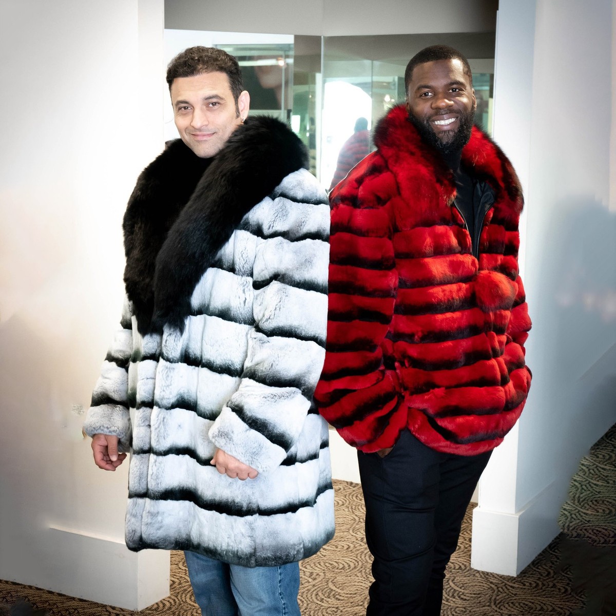 Fashion New Men's Real Rex Rabbit Fur Coat Genuine Fox Fur