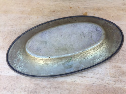 Hammered Copper Bowl Dish Tray Oval 13" Antique Worn Silverplate Arts & Crafts - Picture 4 of 8