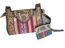 NWT PERU CUSCO WOMENS TEXTILE FABRIC LEATHER BOHO PURSE CROSSBODY BAG  COIN NEW