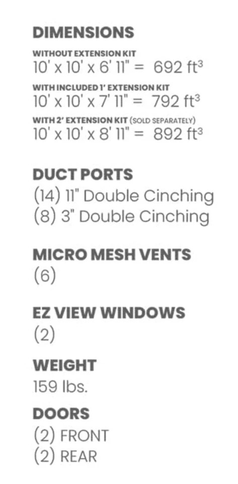 10x10 GORILLA 🦍 Tenda de cultivo com extensões de altura de 2 pés (somente retirada) - Imagem 4 de 4