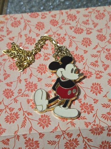 Large Walt Disney Enameled Gold-tone Mickey Mouse Pendant on 24" Chain Necklace
