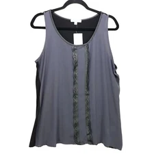 Anthropologie Pleione Womens Chiffon Tunic Top Large Oversized Gray Shell Blouse